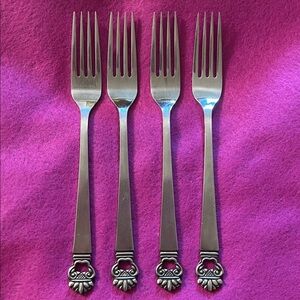 National Stainless King Eric JAPAN Set of 4 Stainless Satin Dinner Forks EUC